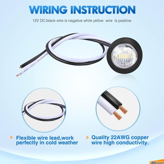 Detalle de Nilight 10-Pack 3/4 in Round LED Clearance/Side Marker Lights (White) for Truck, RV, Trailer, Van, Boat