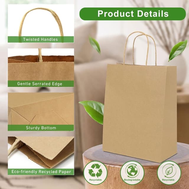 Thumbnail 2 de Gucass 50 Stück Papiertüten mit Henkel Braun