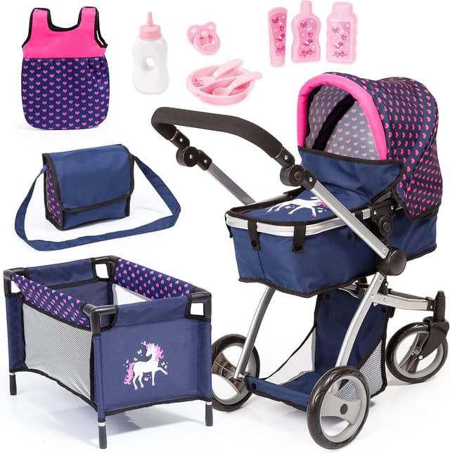 Detalle de Bayer Design 18354AC Grand Ensemble de poussette pour poupée transformable (jusqu’à 46 cm), bleu