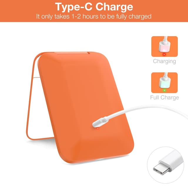 Detalle 2 de Kintion Rechargeable Pocket Mirror (Double-Sided 1X/3X) with 3 Color Lights, Dimmable—Orange