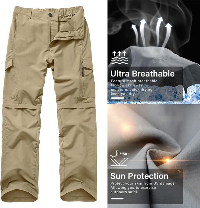 Detalle de Jessie Kidden men’s quick-dry convertible hiking trousers with zip-off legs (water-repellent, UPF 50+)