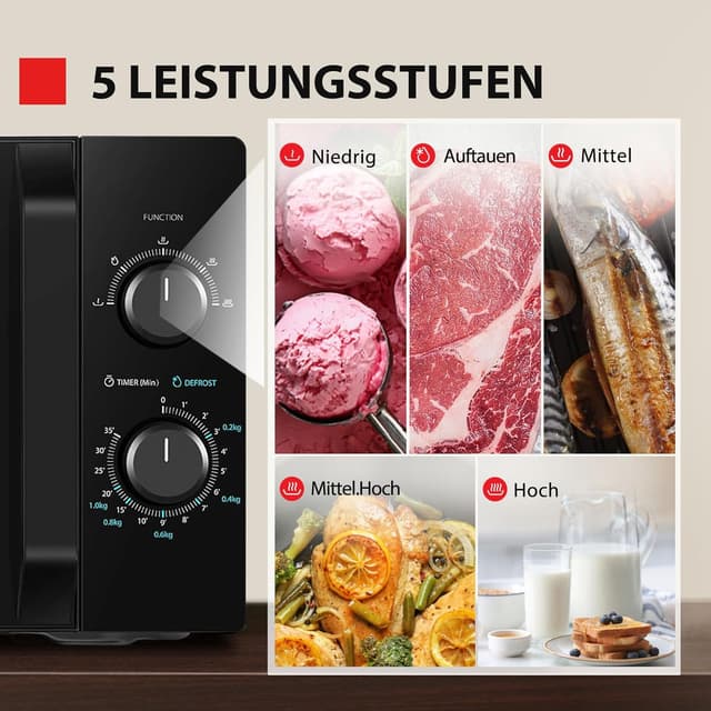 Detalle de Toshiba MW2-MM20PF(BK) Solo-Mikrowelle mit 20 l und 800 W – Auftaufunktion & 5 Leistungsstufen