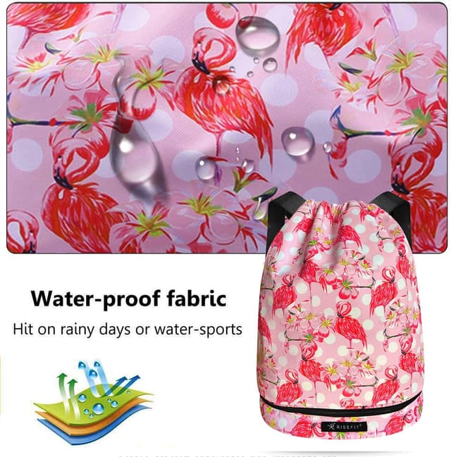 Detalle 2 de Risefit Waterproof Swimming Bags Drawstring Gym Bags (PE, gym, yoga) with 7 pockets