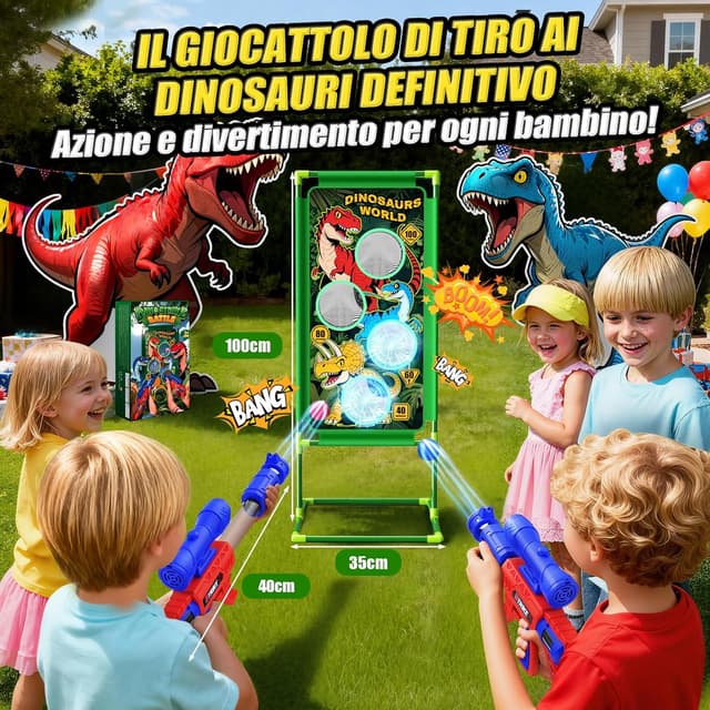 Thumbnail 6 de Giochi di Tiro al Bersaglio con Dinosauro e Air Blaster con Mira, 4 bersagli e 24 palline in schiuma