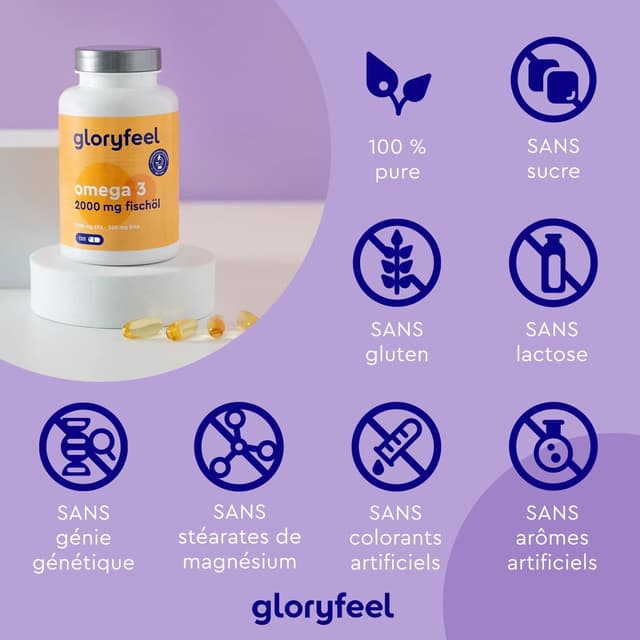 Detalle de Omega 3 2000 mg Huile de poisson sauvage (rTG) – 1000 mg EPA + 500 mg DHA, 120 gélules