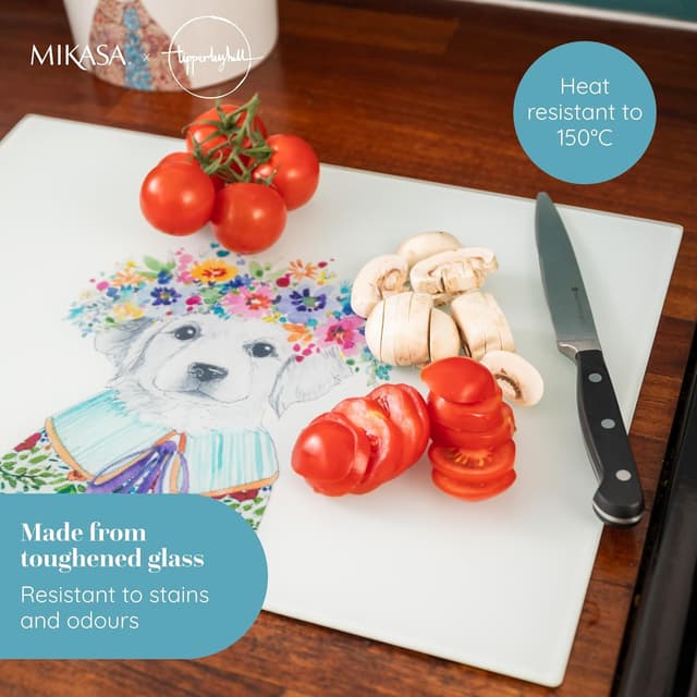Detalle de Mikasa Tipperleyhill Glass Worktop Protector (40 x 30cm) – quirky illustrated dog worktop saver
