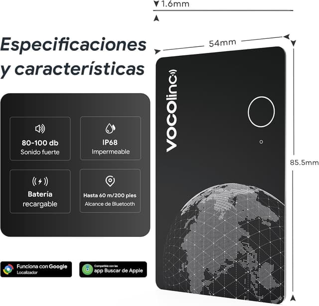 Detalle 2 de VOCOlinc Air Card Tag (2 pezzi) tracker Bluetooth ricaricabile per portafoglio, bagagli e zaini