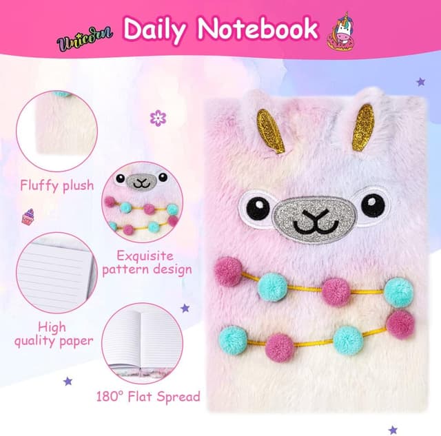 Detalle 2 de OFFCUP Quaderno Peluche con Unicorno – Diario segreto con penne gel e adesivi (set di cancelleria per bambine)
