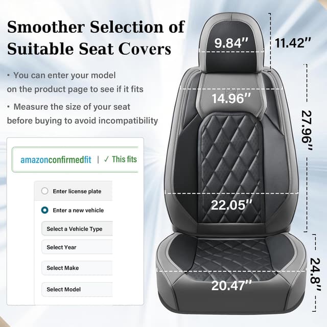 Thumbnail 6 de Coverado Coverado Seat Covers Full Set (Faux Leather) Waterproof Seat Protectors for 5 Seats, Gray & Black