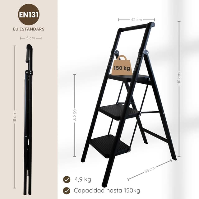 Thumbnail 1 de UABA Escalera Plegable 3 Peldaños Negra
