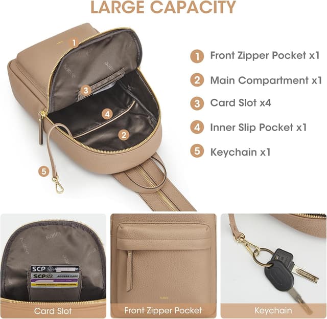 Detalle 2 de Kattee Convertible Crossbody Sling Chest Bag Medium in Genuine Leather with RFID Blocking