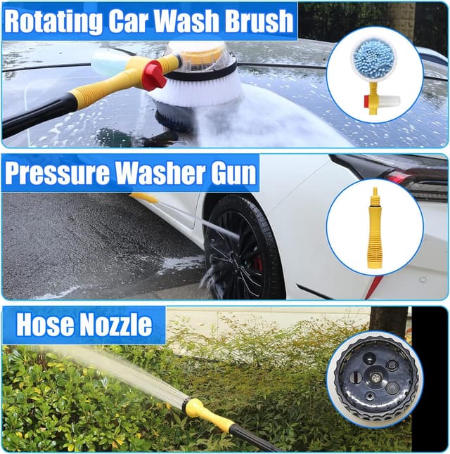 Detalle de FEMBW Rotating Car Wash Brush & Automatically Foams Car Wash Kit (long handle, hose attachment, pressure washer gun)