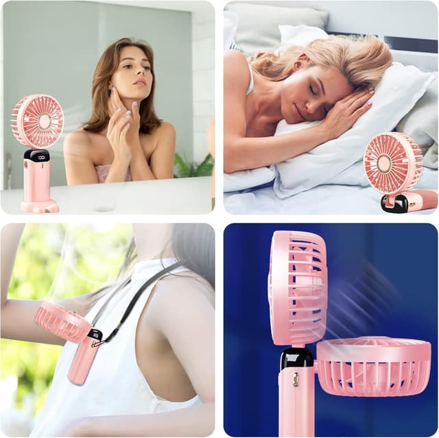 Thumbnail 5 de Jsdoin hand-held portable USB rechargeable fan with 5 speeds and LED display (Pink)