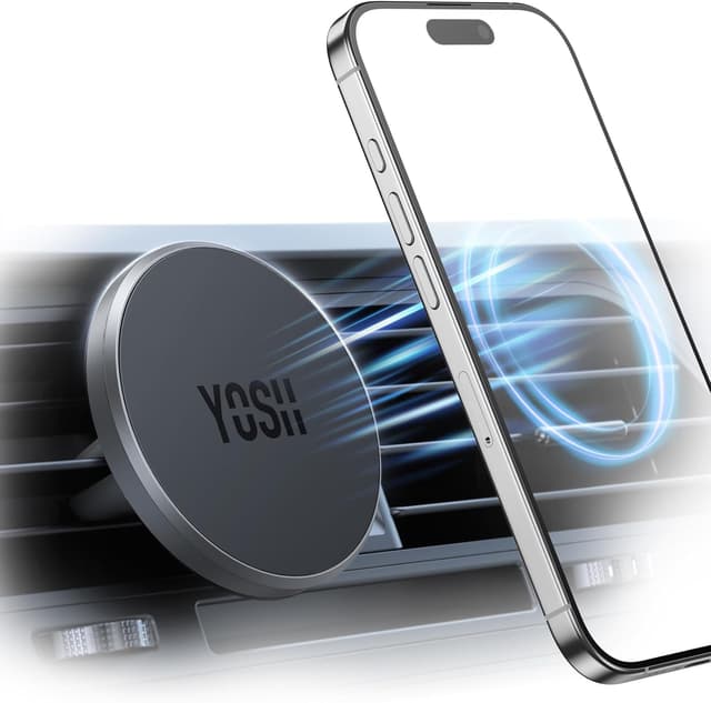 Detalle de Support téléphone voiture YOSH MagSafe pour iPhone 16/15/14/13/12 (avec étui MagSafe) – fixation par aimants, argenté
