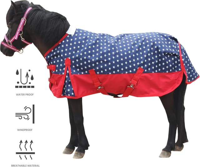 Detalle de Leberna Pony Turnout Rug 1200D Waterproof Lightweight Rain Sheet (No Fill) – Star, 3'0