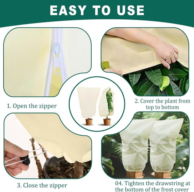 Detalle de 2 Pack Plant Fleece Frost Protection Covers (60gsm, 80x100cm) with Gloves – Winter Garden Plant Covers for Pots