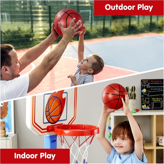 Detalle de JOYIN Toddler Basketball Hoop Indoor (Adjustable 2.5–3.5 ft) with 4 Balls — Air Pump Included