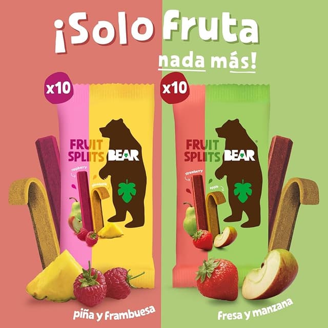 Detalle de BEAR Fruit Splits Snacks Naturales 🍎 20 Sobres de 20g