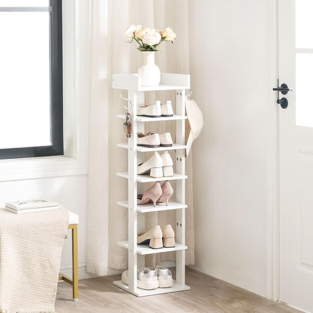Detalle 2 de HOOBRO Zapatero Vertical de 7 Niveles 🥿 Ahorro de Espacio Blanco