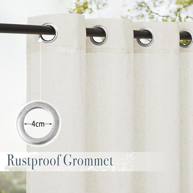 Detalle de PONY DANCE Outdoor-Vorhang mit Ösen, 2er Set für Terrasse & Pavillon – Beige, halbtransparent, H 213 x B 140 cm