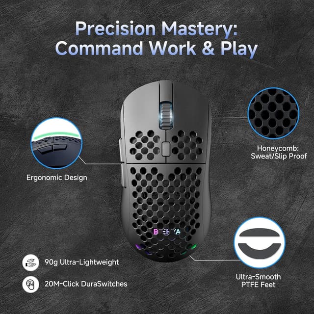 Detalle 2 de Dierya x TMKB M1 Mouse Wireless Gaming con sensore 24.000 DPI, 6 pulsanti programmabili e RGB