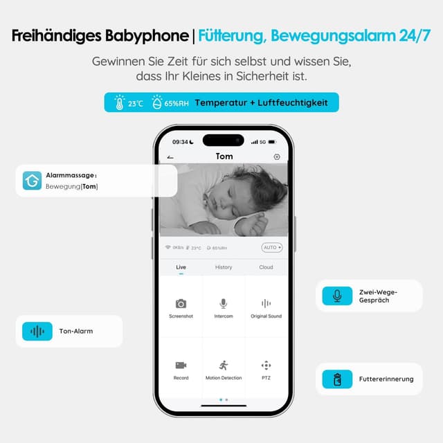 Detalle de ieGeek Babyphone 1080P mit 5-Zoll-Display und PTZ