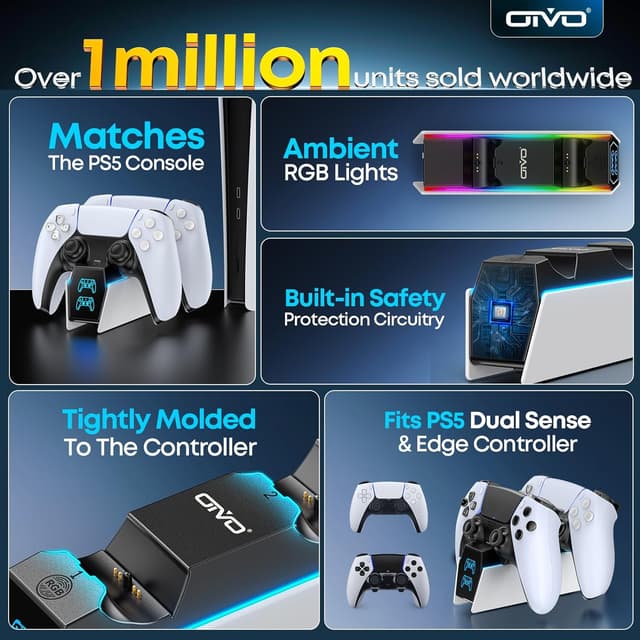 Detalle 2 de OIVO Cargador Mando PS5 2H rápido 🔌