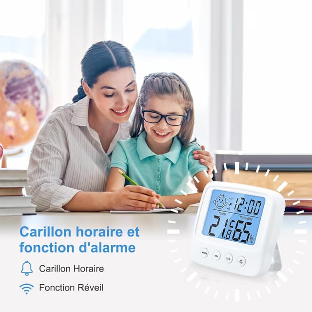 Detalle 2 de Vinabo High Accuracy Digital Thermometer Hygrometer (Indoor Desktop Monitor with Backlight Clock)