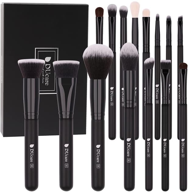 Detalle de DUcare Make-up Pinsel-Set (15 Stück) mit synthetischen Borsten – Schwarz