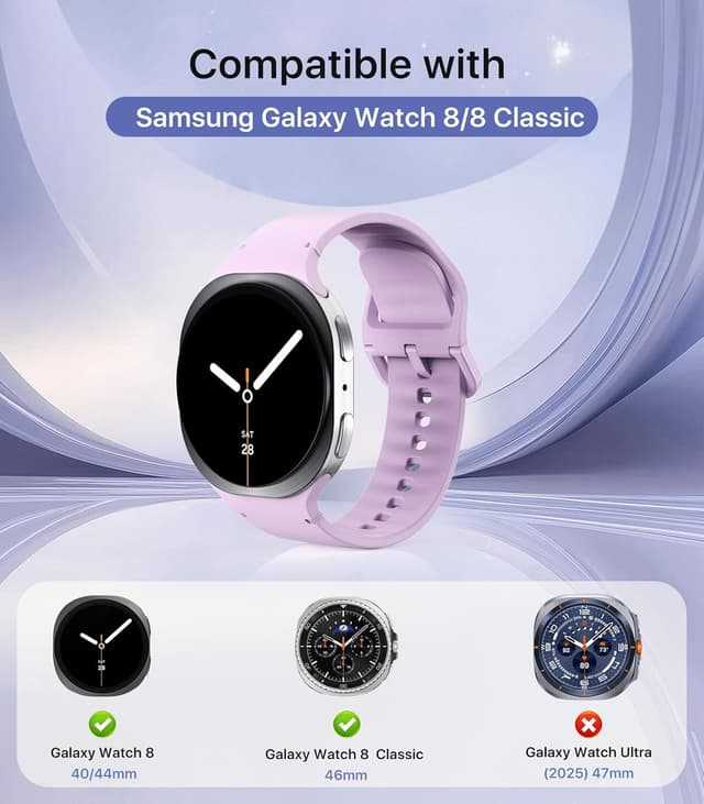 Detalle 2 de TiMOVO 6-Pack Sport Bands for Samsung Galaxy Watch 8 (40mm/44mm) & 8 Classic (46mm) – Soft Silicone Replacement Straps