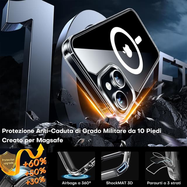 Detalle 2 de TAURI Cover per iPhone 15 Plus con pellicola in vetro temperato e MagSafe magnetico (trasparente)