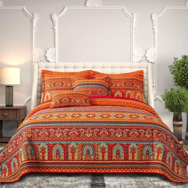 Detalle de BEDIFANY Cotton Quilts Queen Size Set (3-Piece) — Lightweight Boho Stripe Quilt with 2 Pillow Shams