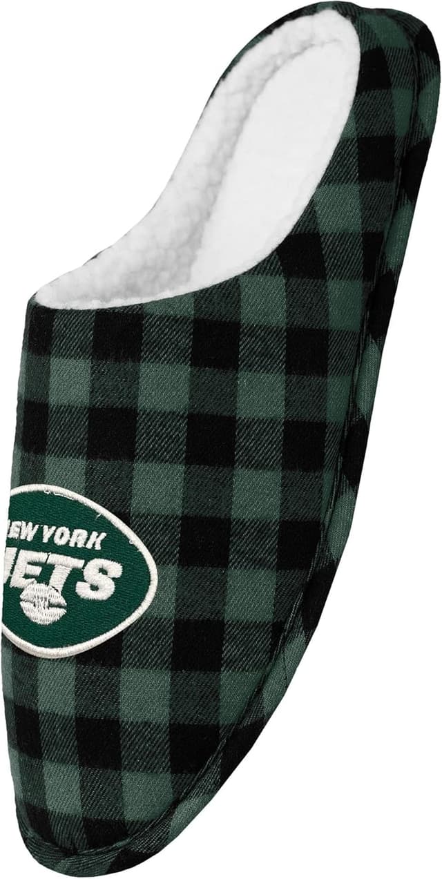 Detalle de FOCO Men's NFL Sherpa-Lined Buffalo Check Memory Foam Slippers