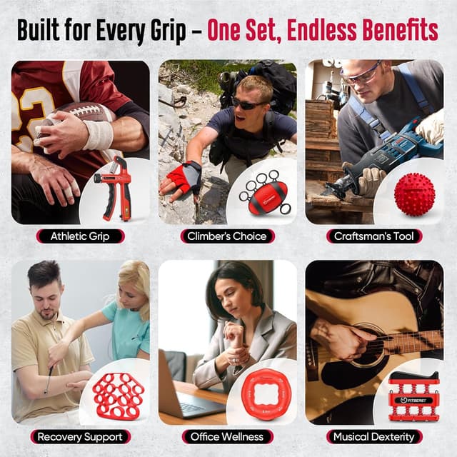 Thumbnail 6 de FitBeast Grip Strengthener Kit (6 Pack) with Adjustable Resistance & Built-in Force Gauge