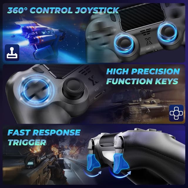 Detalle de Glitfix Wireless Controller für P4 / P4 Slim / P4 Pro & PC – Gamepad mit 1.000-mAh-Akku, 3,5-mm-Audiobuchse und Turbo-Funktion