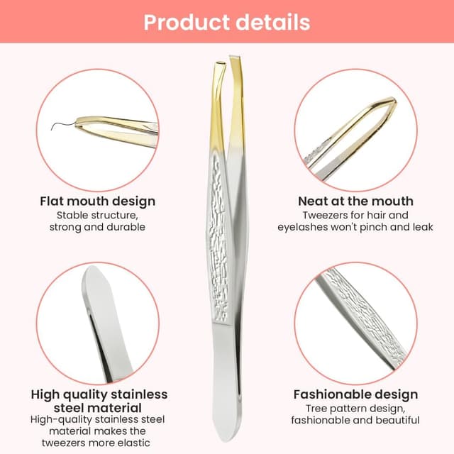 Detalle de AUYAO Pinzetta sopracciglia professionale 2 pezzi (punta piatta e inclinata) in acciaio inox con custodia in PU