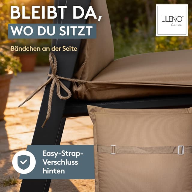 Detalle de LILENO HOME Gartenstuhl Auflagen 4er Set Hochlehner Taupe