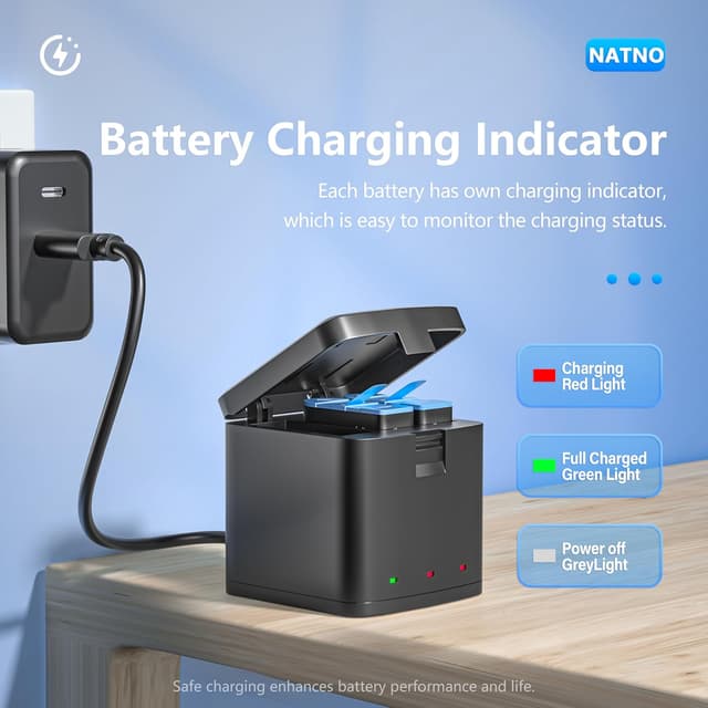 Detalle de NATNO Battery for Hero 12/11/10/9 (2 Pack) with 3-Channel Triple Charger