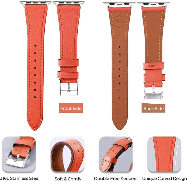 Detalle de AoYi Italian Genuine Leather Watch Straps for Apple Watch (38mm–49mm) – Slim cowhide bands with 316L stainless steel buckle