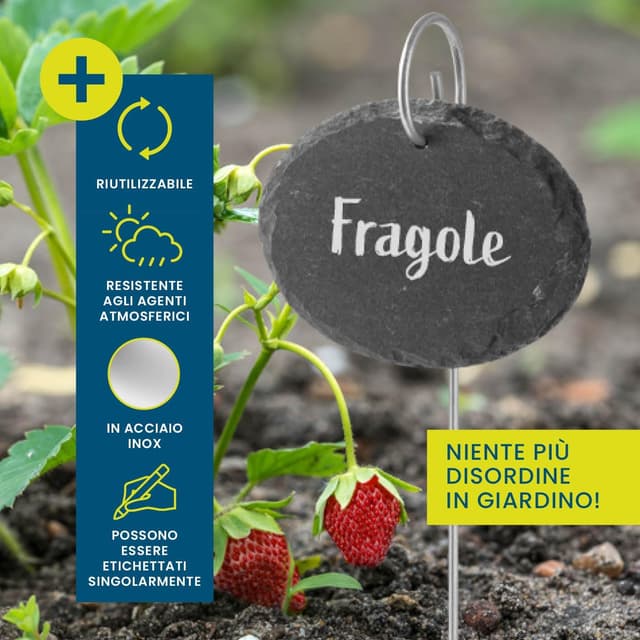 Detalle 2 de Hoberg etichette per piante in ardesia (set da 10) con picchetti in acciaio