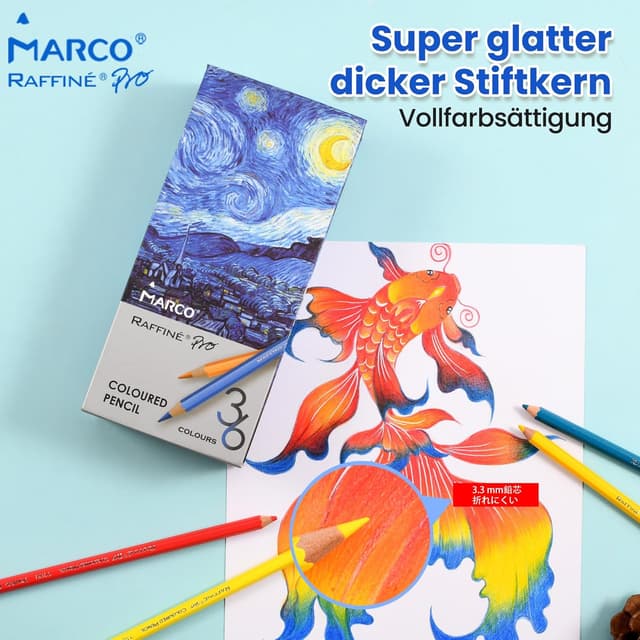 Detalle 2 de MARCO Ölbasierte Buntstifte für Erwachsene & Kinder (36 Farben) – Holzstifte-Set