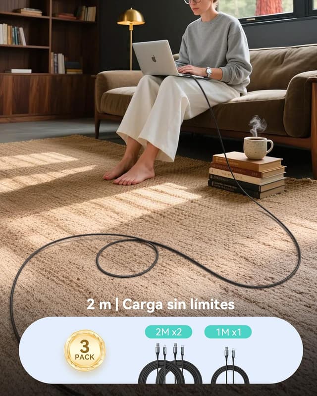 Detalle de INIU Cable USB C 3.1A 2m/2m/0,5m