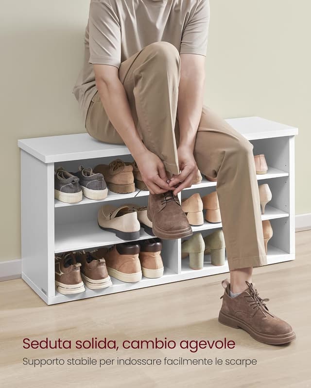 Detalle 2 de VASAGLE LSB036W01 panca scarpiera da ingresso con 6 scomparti e ripiani regolabili, 100 cm