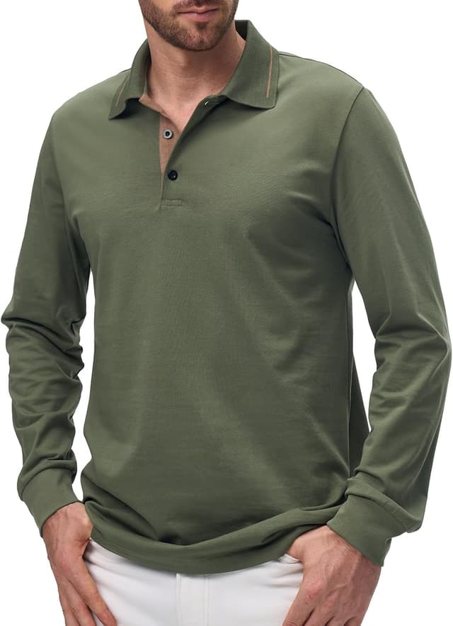 Detalle de Comilaka Uomo polo casual a manica lunga in cotone 81% e poliestere 19% slim fit
