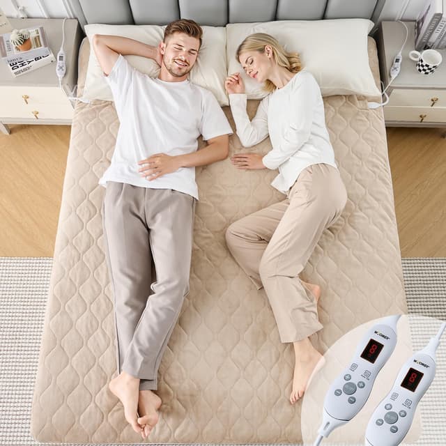 Detalle de WOOMER Elektrisches Wärmeunterbett mit Abschaltautomatik, 200GSM Velours, 10 Stufen und 12h-Timer (135×190 cm)