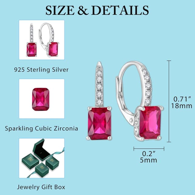 Detalle de FJ Prinzessschliff Hängende Ohrringe für Damen aus 925 Sterling Silber mit CZ & Leverback-Verschluss – Quadrat Solitaire