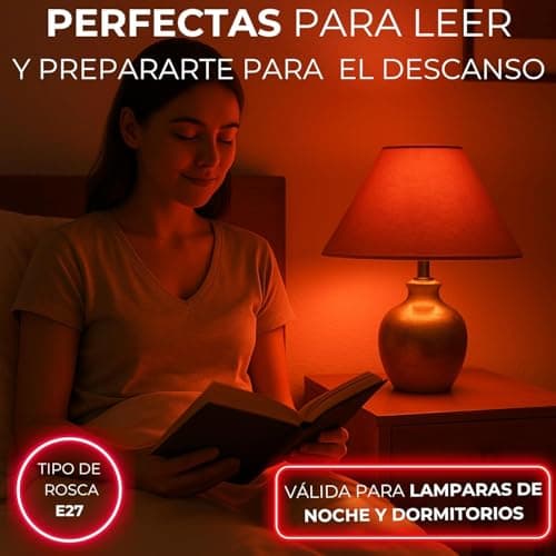 Thumbnail 5 de DM TECH Luz Roja Nocturna Melatonina E27 para dormir bebe y adultos bombilla terapia roja 0% luz azul + rosca estandar + mejora del ritmo de descanso