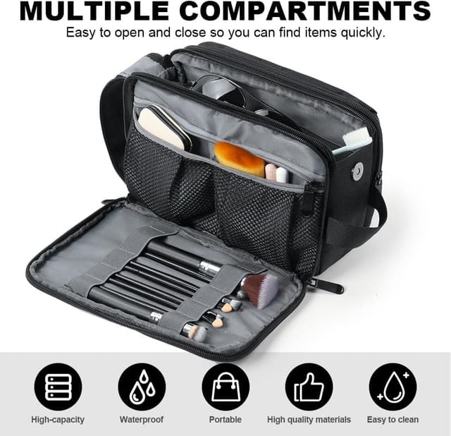 Detalle 2 de Aucuu grande trousse de toilette imperméable avec 3 compartiments et poches à fermeture éclair pour voyage