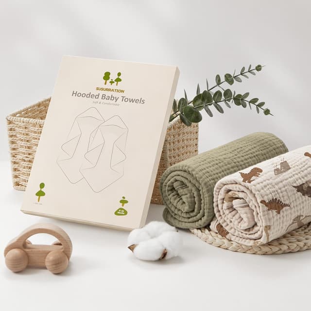 Thumbnail 6 de Susurration Baby Handtuch mit Kapuze (4-lagig, Musselin-Baumwolle) – 2er-Set mit Dinosaurier-Motiv