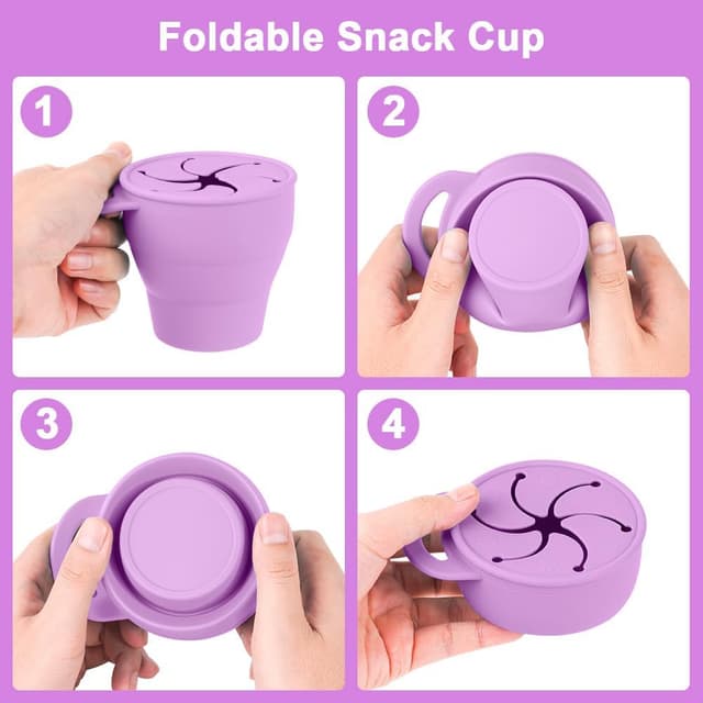Thumbnail 2 de Vicloon Tazza per Spuntino in silicone 350 ml con coperchio a petali e maniglia, viola (anti-rovesciamento)